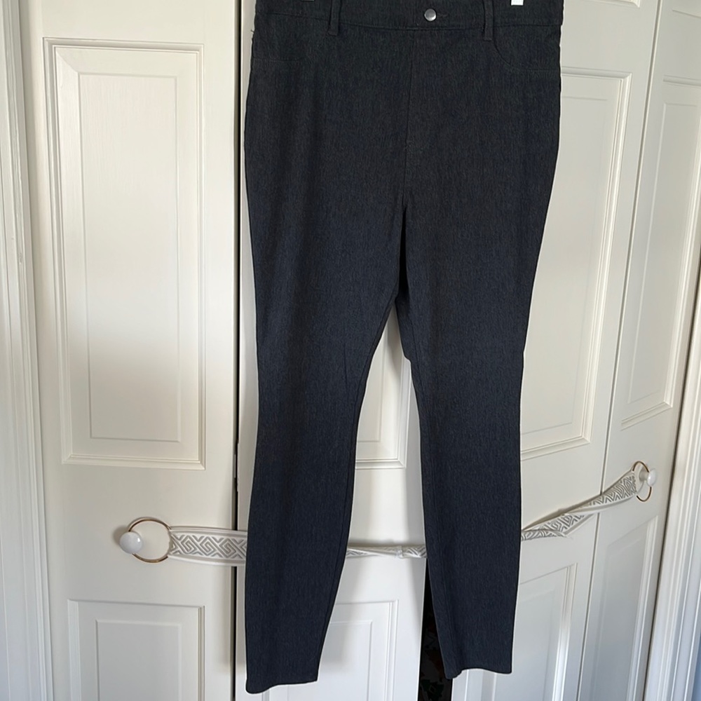 Grey stretch faux jeans pull on pants